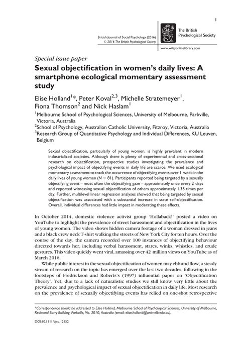 Pdf Sexual Objectification In Womens Daily Lives A Smartphone