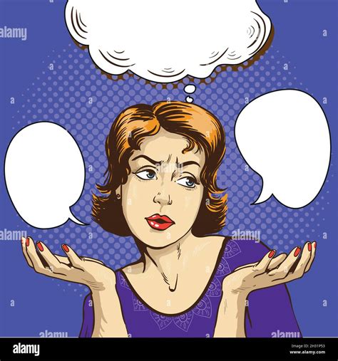 Woman Thinking About Difficult Choice Vector Illustration In Comic Pop