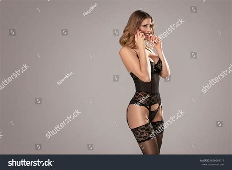 Lingerie Model Beautiful Woman Sexy Black Stock Photo 1656068011