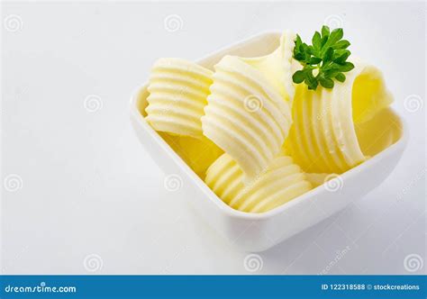 Small Dish Of Fresh Yellow Butter Curls Stock Photo Image Of Butter
