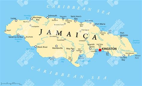Magnetická mapa Jamajky ilustrovaná farebná
