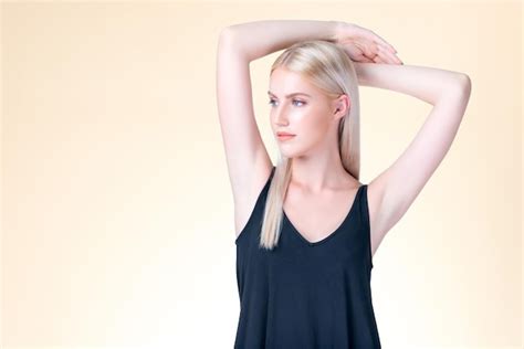 Premium Photo Personable Woman Lifting Her Armpit Showing Clean And