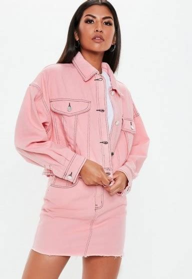 Missguided Pink Denim Cropped Contrast Stitch Co Ord Jacket ~ Girly Colours