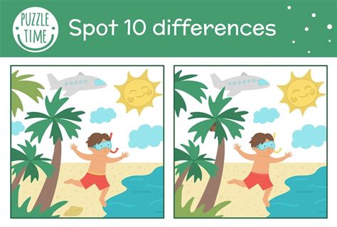 Premium Vector Summer Find Differences Game For Children