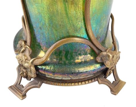 Art Nouveau Kralik Glass Vase With Flower Bronze Overlay 1900s Tiffany Style For Sale At 1stdibs