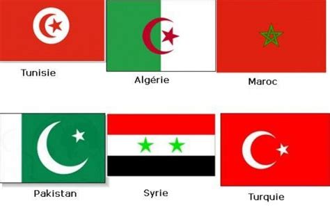 Drapeaux: Tunisie, Algérie, Maroc, Pakistan, Syrie, Turquie