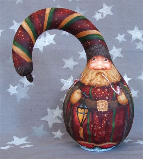 Peppermint Castle Santa Claus Gourd Hand Painted 9 Inches Tall