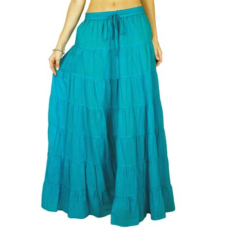 Phagun Womens Long Skirt Bohemian Gypsy Tiered Cotton Maxi Skirt Vvn