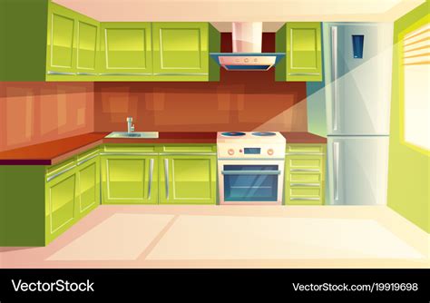 Vector Cartoon Modern Kitchen Interior Background Stock Illustration