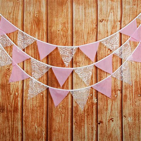 12 Flags 32m Vintage Lace Pink Bunting Flags Pennant For Party Wedding