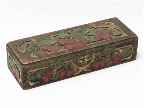 Antique Flemish Art Co Carved Wood Box Cherry Cherries Hinged Lidded