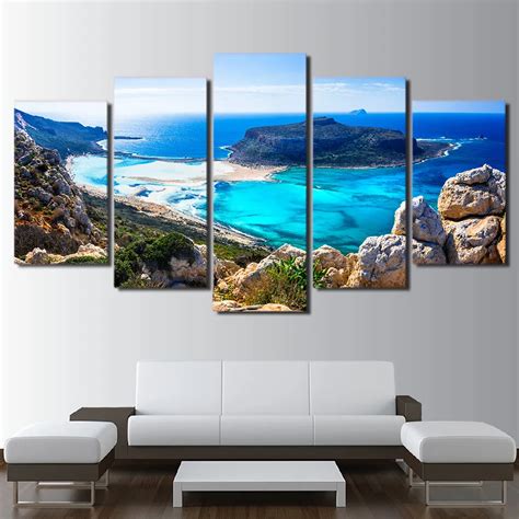 Hd Printed 5 Piece Canvas Art Blue Sea Beach Painting Seascape Wall