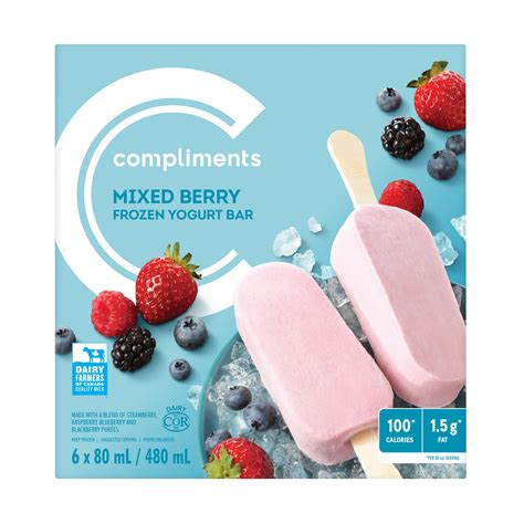 Frozen Yogurt Bars Mixed Berry 6 X 80 Ml Complimentsca