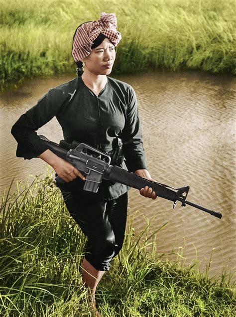 Vietcong Woman Patrolling Along The Mekong Delta Vietnam War Vietnam