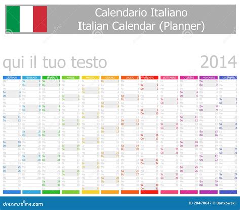2014 Italian Planner Calendar With Horizontal Months Vector