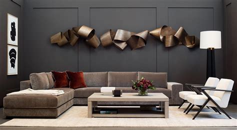 Holly Hunt Modern Metal Wall Sculpture In Contemporary Living Room