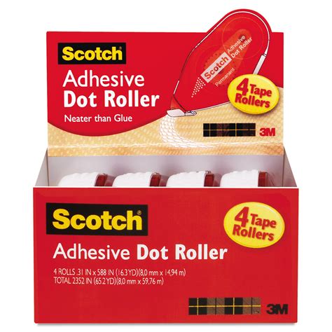 Scotch Double Sided Adhesive Roller 03 X 49 Ft Dries Clear 4pack