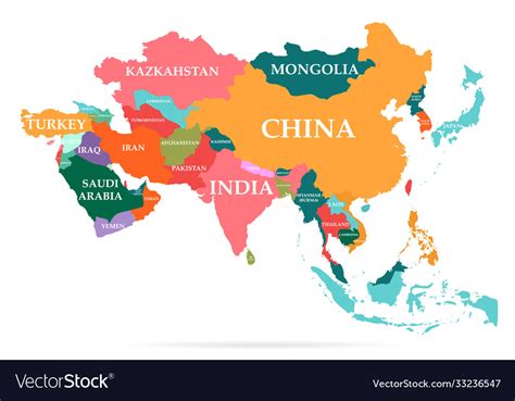 Colorful Map Asia Continent Vector 33236547 