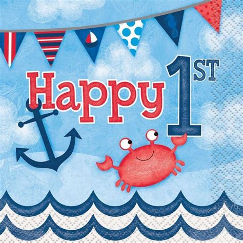 Nautical 1st Birthday Small Napkins Pack Of 16 Party Supplies Who