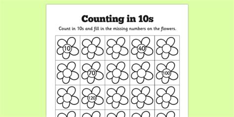 Counting In 10s Flowers Worksheets Teacher Made