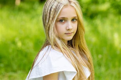 Portrait Cute Blonde Girl Outdoors In Summer Stock Photo Image Of