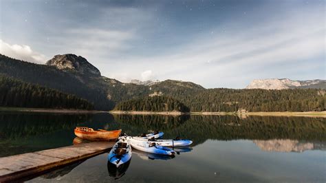 Wallpaper Id 13161 Boats Mountains Lake Pier Starry Sky Stars