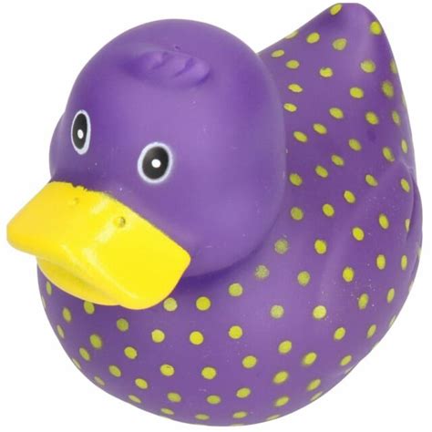 Purple Spotty Rubber Vinyl Squeaky Duck Dog Toy With Internal Squeak