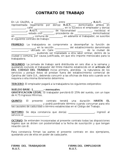 Modelo Contrato De Trabajo Chile