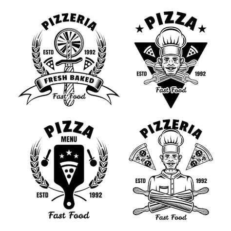 Premium Vector Pizza Set Of Vector Emblems Badges Labels Or Logos In