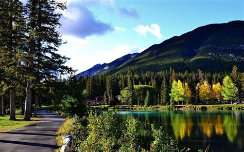 Wallpaper Banff National Park Lake Trees Road Mountains 2560x1600
