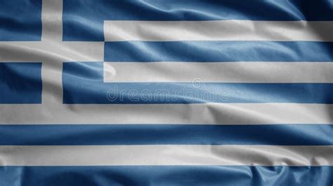 Greek Flag Waving In The Wind Close Up Of Greece Banner Blowing Soft