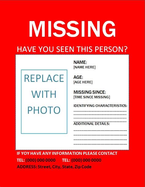 6 Blank Missing Person Poster Microsoft Word And Excel Templates