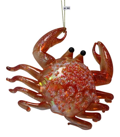 December Diamonds Coastal Orange Crab Glass Christmas Holiday Ornament