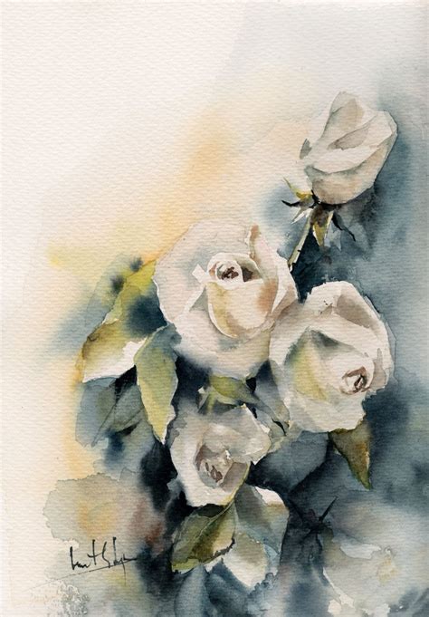 Roses Painting Original Watercolor Painting White Roses Watercolour