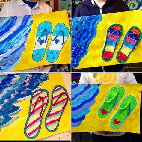 👣☀️flip Flops On The Beach☀️👣 ️ Gorgeous Summer Art Lesson Kids Used