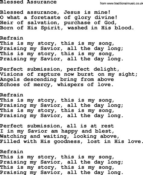 Baptist Hymnal Christian Song Blessed Assurance Lyrics With Pdf For