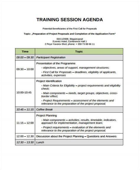 Training Meeting Agenda Template