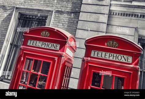 Typical Red Telephone Booths In London Stock Photo Alamy