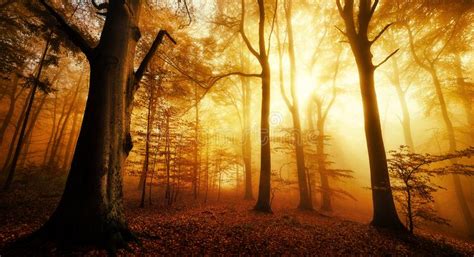 Dramatic Forest Scenery In Gold Light Stock Photo Image Of Nature