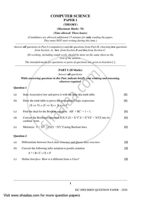 Computer Science Theory 2019 2020 ISC Commerce Class 12 Set 1