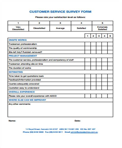 Sample Of Survey Form For Customer Service