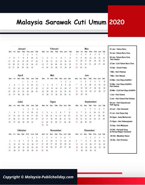 23 cuti umum dan 9 hujung minggu panjang dalam terengganu. Sarawak Cuti Umum Kalendar 2020