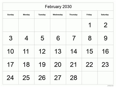Printable February 2030 Calendar Free Printable Calendars