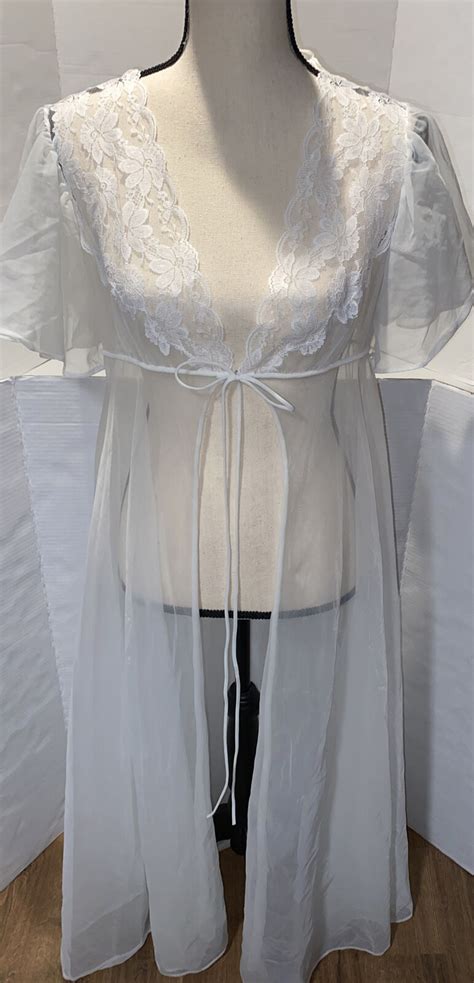 Vintage Val Mode Lace Sheer White Dressing Gown Linge Gem