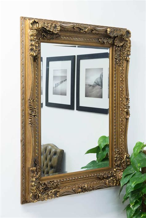 Large Vintage Style Abbey Gold Wall Rectangle Wood Mirror 4ft X 3ft
