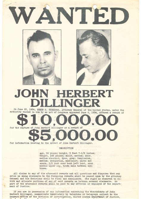 Dillinger Wanted Poster Gangster Americas Most Wanted Gangster Party