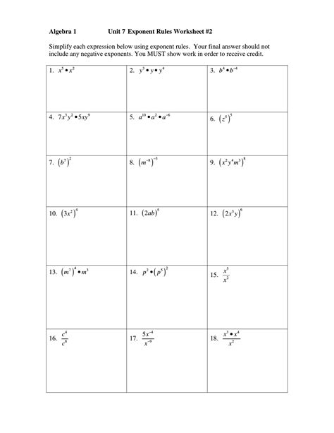 Properties Of Exponents Worksheets Algebra 2