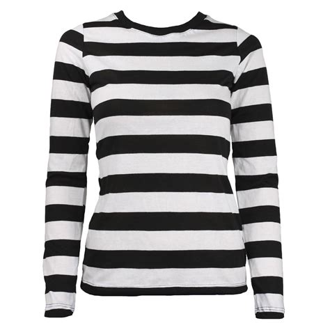 Long Sleeve Stripe Striped Shirt Black White Womens Xs S M L Xl Xxl Ebay