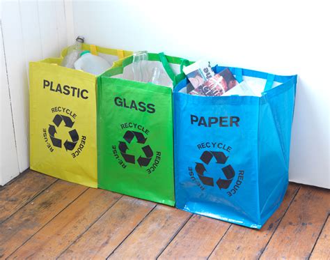 Recycle Bags Set Of 3 Plasticglasspaper Natural Collection Select