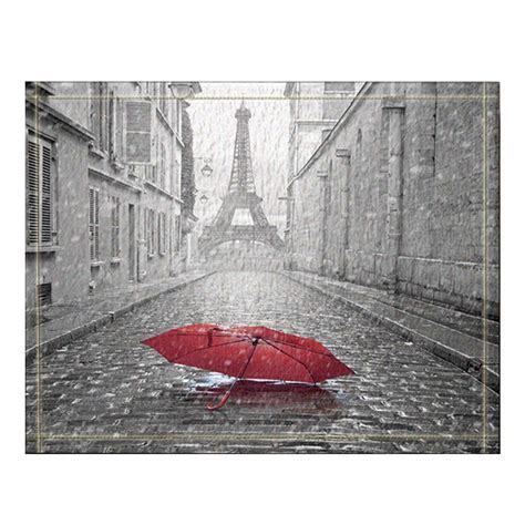 Paris France Decor Red Umbrella In Rain Eiffel Tower Bath
